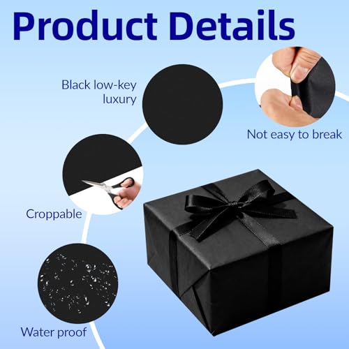 Staranry 38 cm x 10 m Geschenkpapier Schwarz, Schwarzes Geschenkpapier, Einfarbig, Perlglanzpapier, Geburtstag für Verpackung Hochzeit Kunsthandwerk Kleine Weihnachten Halloween