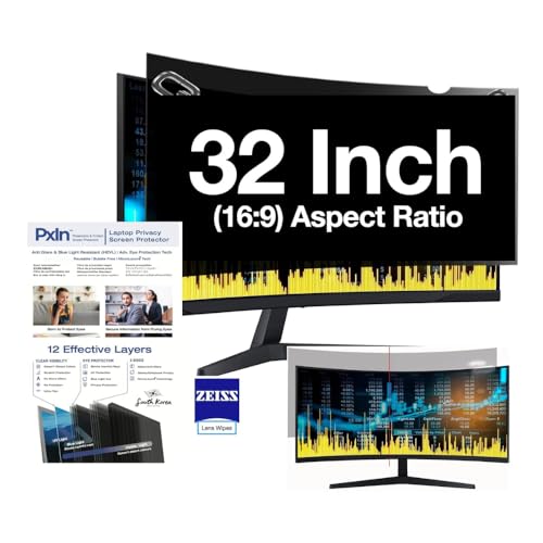 Image of PxIn 32 Inch (16:9) Curved Monitor Privacy Screen Filter - NO Eye Strain | Anti-Blue Light + Anti-Glare | No Dry Eyes | Privacy Screen Protector