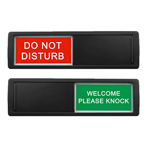 Image of Do Not Disturb /Please Knock Sign,Privacy Door Sign for Home Office Restroom Conference Hospital Hospital, Non-Scratch Magnetic Slider Door Indicator, 7'' x 2'' - Black
