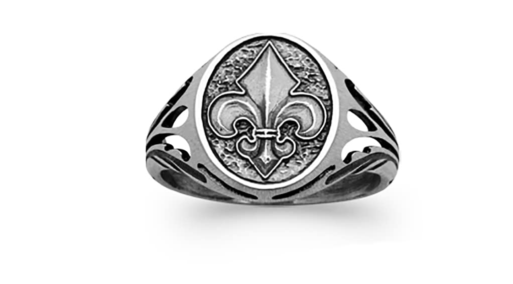 Tata Gisèle Bague pour Homme en Argent 925/000 - Motif Fleur de Lys - Cabochon Ovale - Vintage