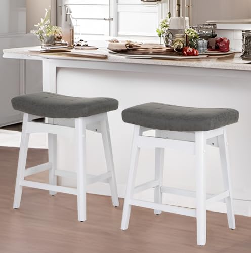 Image of PHI VILLA Counter Height Bar Stools Set of 2, Solid Wood Barstools