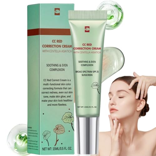 Color Correcting CC Cream with Centella Asia/tica,Centella Asia/tica CC Cream,Coverage Foundation with SPF 25,Lightweight Skin Perfector,Color Correcting Tinted Moisturizer,Face Concealer for Women