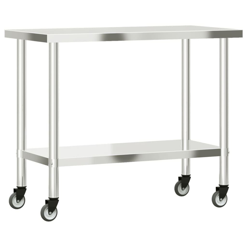 Mangloder Mesa de trabajo de cocina con ruedas de acero inoxidable 110 x 55 x 85 cm, mesa de trabajo duradera para gastronomía, restaurante, catering, aperitivo, cantina, hotel, bar, bistró, con