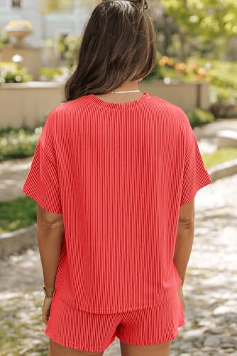 Image of Womens Pajama Sets 2 Piece Pjs Sleepwear Soft Comfy Short Sleeve Tops and Shorts Lounge Set Loungewear Outfit