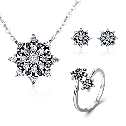 Preisvergleich Produktbild Damen-Schmuckset aus 100% 925 Sterlingsilber, leuchtende Zirkonia, Schneeflocke, geometrisch, Sterling-Silber