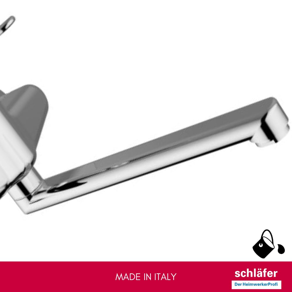 Schläfer 480110 | Miscelatore Lavello a Parete Start Cromo con canna girevole, Adatto la per Cucina, Bagno, Lavanderia, Rubinetto a Muro eccentrici a S - int. fori 15/17 cm