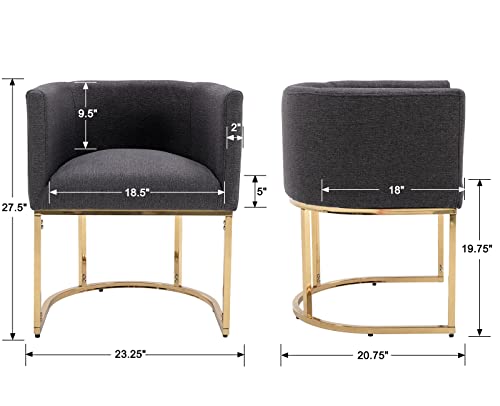 Image of HNY Mid Century Modern Upholstered Barrel Dining Chairs with Arms Set of 3, Linen Kitchen & Dining Room Accent Chairs for Living Room with Gold Metal Frame, Charcoal