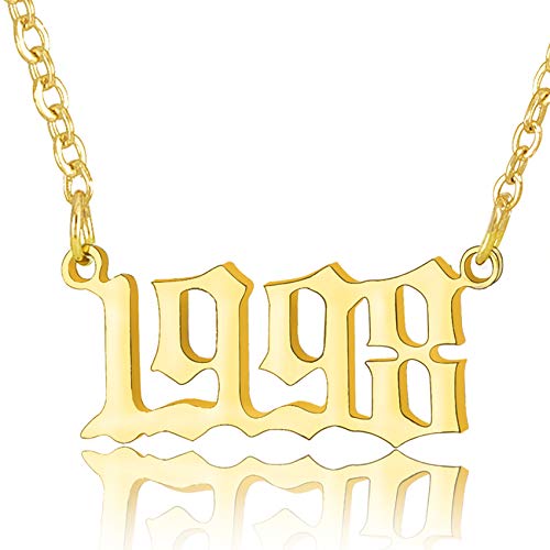 Nimteve Birth Year Number Pendant Necklace 18K Gold Plated Stainless Steel Birthday Year Number Necklace Women Gold Necklaces for Women Girls Chain Necklace Jewelry for Girl (1998)