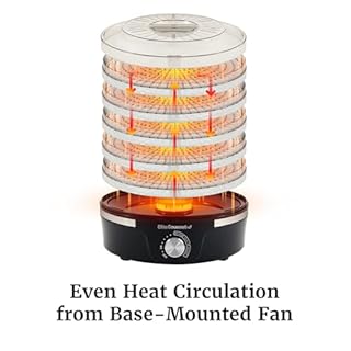 Elite Gourmet EFD319 Food Dehydrator, 5 BPA-Free 11.4" Trays Adjustable Temperature Controls, Jerky, Herbs, Fruit, Veggies, Dried Snacks, Black