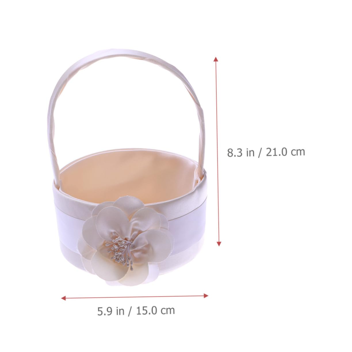 2 Stück-pack Runde Hochzeitskörbchen aus Stoff in Weiß, Handlich | Blumenmädchen, Zartes Satin Design, Passend für Jubiläum und Verlobungsfeier