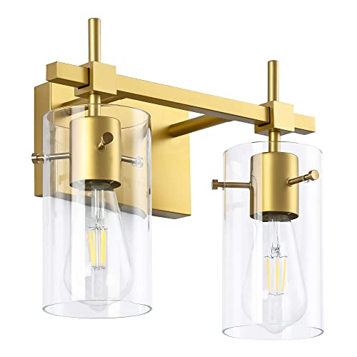 Image of SOLFART Gold Bathroom Light Fixtures 2 Light Wall Light Fixtures Bathroom Vanity Light Over Mirror Vintage Light