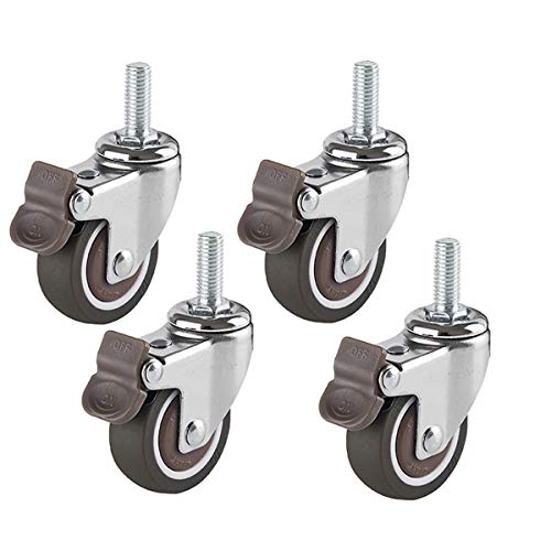 Roulettes Pivotantes avec Frein,Roulette en Caoutchouc,Rotation à 360° Roulette de Meubles,4 Pièces Roues,Tige Boulon M8/M6,Capacité 90kg,Roulement à Billes (25mm,4 Frein) Cover