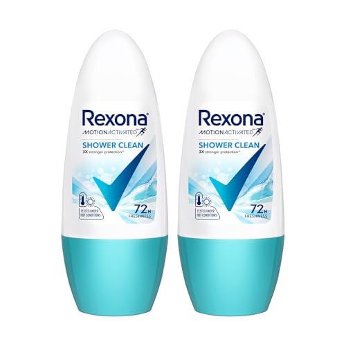 Image of Rexona Motion Activated Roll-On | Shower Clean Underarm Deodorant for Women | up to 72Hr sweat+odour defence | 45 ML (Pack of 2)