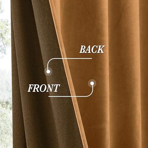 Image of RYB HOME Velvet Blackout Curtains 80 inches for Doorway French Door | Sunlight & UV Heat Blocking, Luxurious, Rod Pocket Drapes, Living Room Laundry Room, Bronze, W52 x L80, 2 Panels