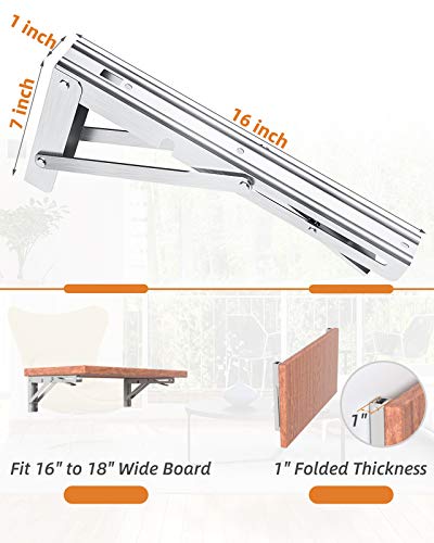 16-Inch Foldable Brackets For Diy Folding Shelves Or Tables, L Shelf Brackets Collapsible, Heavy Duty Stainless Steel, Max Load 300Lbs, Silver, 4 Pcs #TOP1