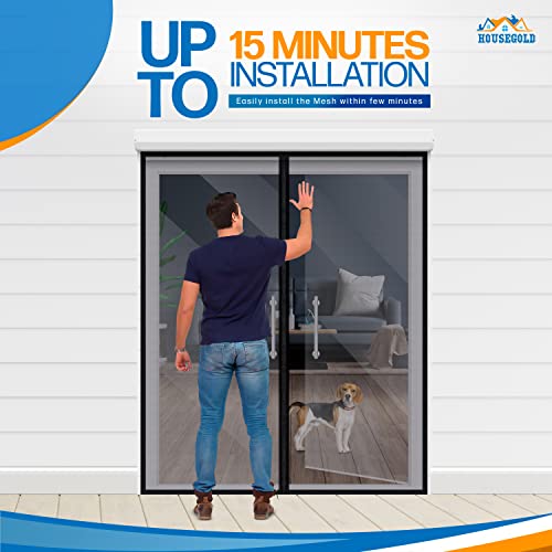 Housegold Magnetic Closure Screen Door For 62 Inchx81 Inch French Door Sliding Door Pet And Dog Friendly, Durable Fiberglass Mesh Double Door Screen Mesh Retractable Curtain thumb #6