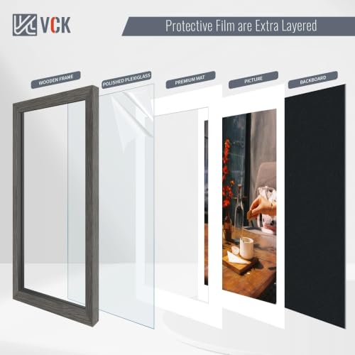 Image of VCK 16x24 Picture Frame 5 Pack, Grey Wood, 12x18 Mat, for Gallery Wall