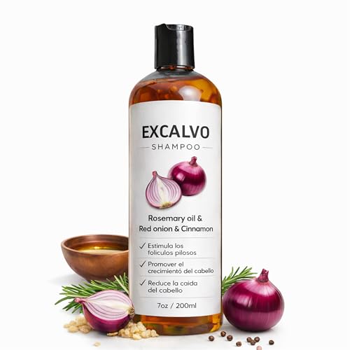 Champú Excalvo Con Aceite De Romero Y Cebolla Roja Para Hombre, Con Extracto De Canela, Limpieza Diaria Para Un Cabello Más Denso En Apariencia, 200 ml (1PCS)