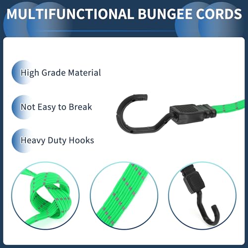 INFINAUTO Cordões elásticos refletivos com ganchos 60 cm para motocicleta, caminhões, cargas, cabos