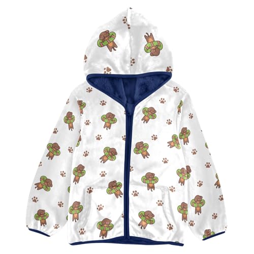 Happy Kawaii Dachshund Girls Fleece Jacket Girls Fall Jacket Girls Zip Up Hoodie Girls Sherpa Jacket 2-10T