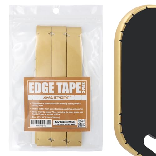 AMA SPORT Pickleball Paddle Edge Guard Tape 3 Pack Protection Tapes 20mm Width Paddle Edge Cover Perfectly Fits Curved Without Wrinkling (Gold)