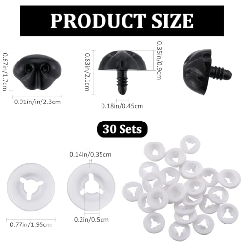 GORGECRAFT 1 Box 30Pcs Large Black Safety Noses Craft Plastic Screw Dog Nose with Washers 23mm Stuffed Animals Doll Noses Crochet Teddy Supplies for Amigurumi Plush Puppy Puppet Doll Making Accessory - Image 2