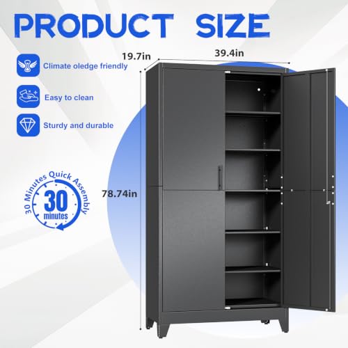 Image of GAIOUS 79 inch Tall Metal Pantry Storage Cabinet with Lock, File Cabinet Black