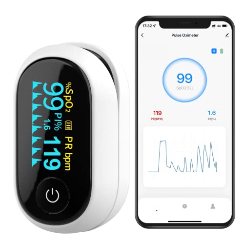 Accu Answer Bluetooth Pulse Oximeter Approved CE Built-in Offline Storage, Oxygen Monitor finger Adults for Heart Rate Blood Oxygen Saturation, Free APP