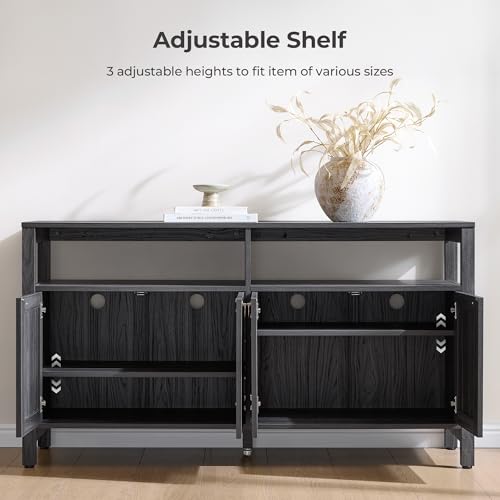 SICOTAS Rattan TV Stand Entertainment Center Storage Cabinet with 4 Doors — view 4