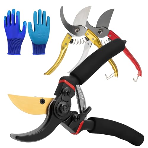Taichaeu 3 Stücke Gartenschere Rosenschere mit Gartenhandschuhen - Trimmschere Scharfe Rosenschere aus Edelstahl für Pflanzen, Gartenarbeit, Trimmen, Gartenwerkzeug