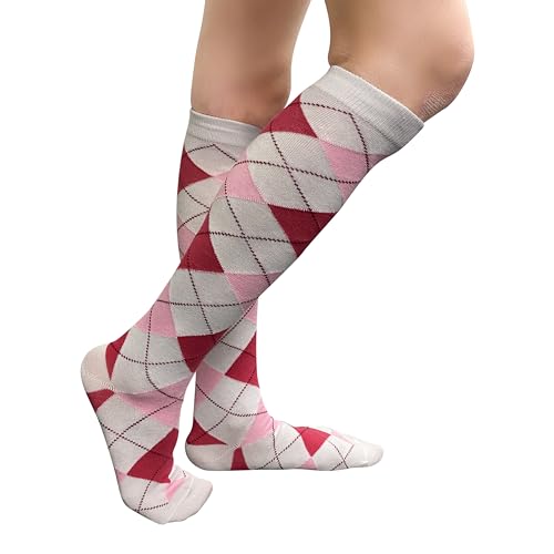 Image of Couver Women's Argyle Knee High Socks - Soft Acrylic Over the Calf Tube Style Socks for Casual Athletic - One Size