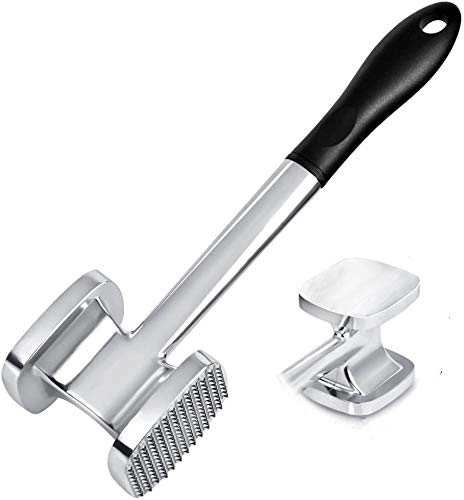 TIMESETL 28cm Doppelseitig Alulegierung Fleischklopfer, 140 Stacheln & Flach Oberfläche Fleischhammer Schnitzelhammer für Hähnchen, Rind, Schwein, Steak usw