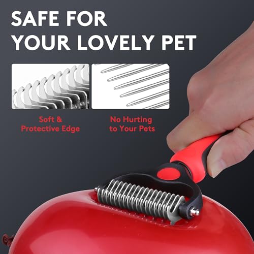 Tpotato-Deshedding-Pet-Brush-for-Long-Haired-Dogs-CatsUndercoat-Shedding-Rake-for-Dematting-Detangling-Tangles-Matted-Fur-and-KnotsFree-Pet-CombProfessional-Pet-Grooming-Supplies-Tool-KitRed Tpotato Deshedding Pet Brush for Long Haired Dogs CatsUndercoat Shedding Rake for Dematting Detangling Tangles Matted Fur and KnotsFree Pet CombProfessional Pet Grooming Supplies Tool KitRed