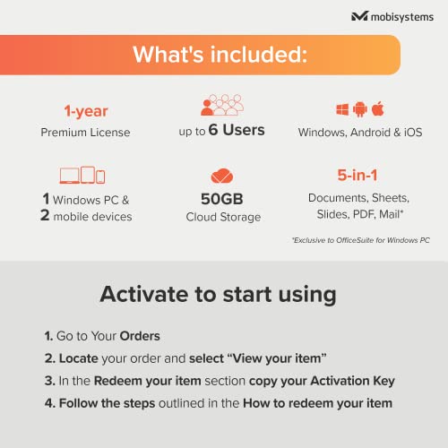 Image of OfficeSuite Family | 5 in 1 Office Pack | Documents, Sheets, Slides, PDF, Mail & Calendar | 1 Year License | 1 Windows & 2 Mobile Devices | 6 Users [Online Code]