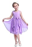 Bow Dream Flower Girls Dresses Junior Bridesmaids Little Girls Elegant Ruffle Chiffon Tea Length