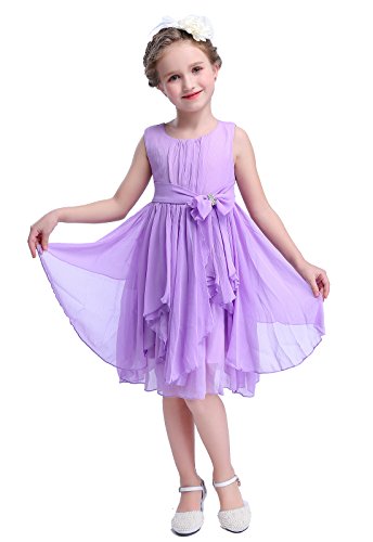 Bow Dream Flower Girls Dresses Junior Bridesmaids Little Girls Elegant Ruffle Chiffon Tea Length