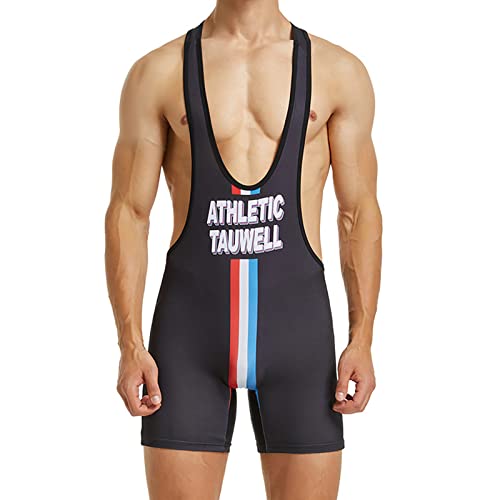 YUFEIDA Men's Undershirts Active Undershirts One Piece Boxer Singlet Wrestling Bodywear Active Base Layers Bodysuit B/Black