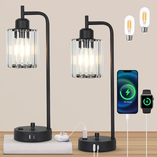 Stepeak Crystal Shade Table Lamps with USB Ports