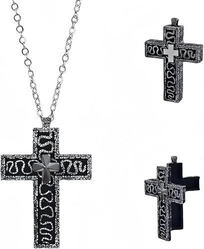 Thanos necklace - 3D Printed Cross Necklace with Dark Box Ten Character,Thanos-Inspired Cross Pendant，Vintage Handmade Men's and Women's Pendant Jewellery,Fashion Unisex Gift Ideas