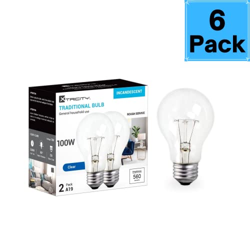 image for Xtricity A19 Clear Incandescent Rough Service Light Bulb, 100 Watt, 27