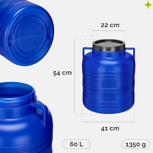 Garronda 60 Liter BPA-freies Fass und Futtertonne, Weithalsfass, Wassertank und Behälter mit Deckel für Sauerkraut sowie Surfass Pökelfass für Fleisch GD-0087, Blau