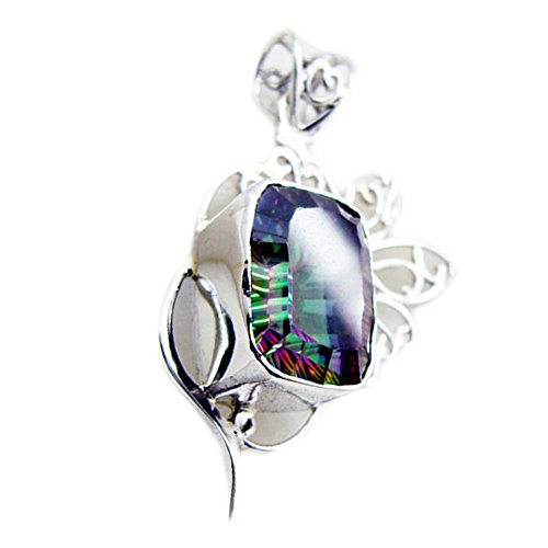 Collier locket rectangle Mystic Quartet en argent 925 sterling ciselé