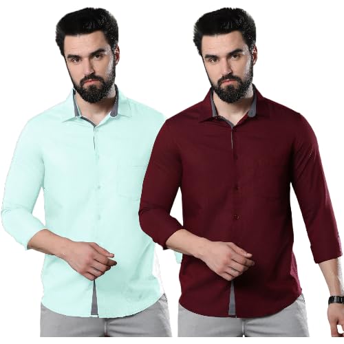 Image of PinkMint Combo of Men Casual Cotton Full Sleeves Formal Regular Slim Fit Plain Office Shirts