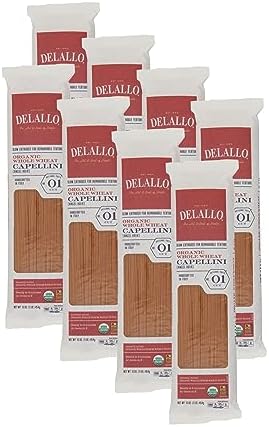 DeLallo Whole Wheat Capeillini Pasta, 1 Pound Bag, 8 Pack, Authentic Angel Hair Noodles, 100% Durum Wheat, Made in Italy