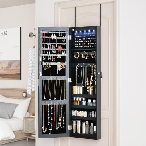 MASMIRE Full Length Mirror Jewelry Cabinet Organizer Lockable Door Wall-Mounted Jewelry Armoire with Shelves and Behind the Door Storage Black by MASMIRE - Image 5