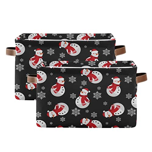 Image of Winter Snowman Snowflake Storage Basket Fabric Laundry Baskets Christmas Holiday Xmas Decorations Storage Boxes Organizer Bag for Baby Cloth Dog Toy Book Storage Cubes Shelf Closet Bins 16x12x8