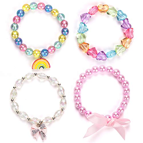 4pcs Elegant Girls Colourful Bracelets, Toddler Rainbow Jewelery Bracelets Party Bag Stocking Filler Friendship Bracelet Set, Crystal