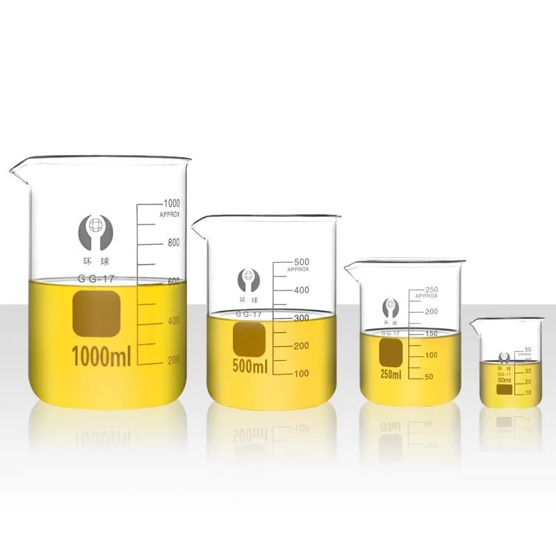 1 set di becher in vetro borosilicato a forma bassa, for laboratorio chimico, con pareti spesse, resistenti al calore, con scala graduata(Set E (3pcs))
