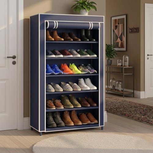 Image of 6 Layer Shoe Rack for Home, Space Saving Multi-Tier Shoe Organizer, Durable Storage Stand for Bedroom, Entryway & Closet Shoe Rack Plastic for Home (Blue)