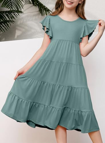 blibean Girls Summer Boho Sun Dress Tween Ruffles Tiered Dresses Size 6-15 Years - Image 4